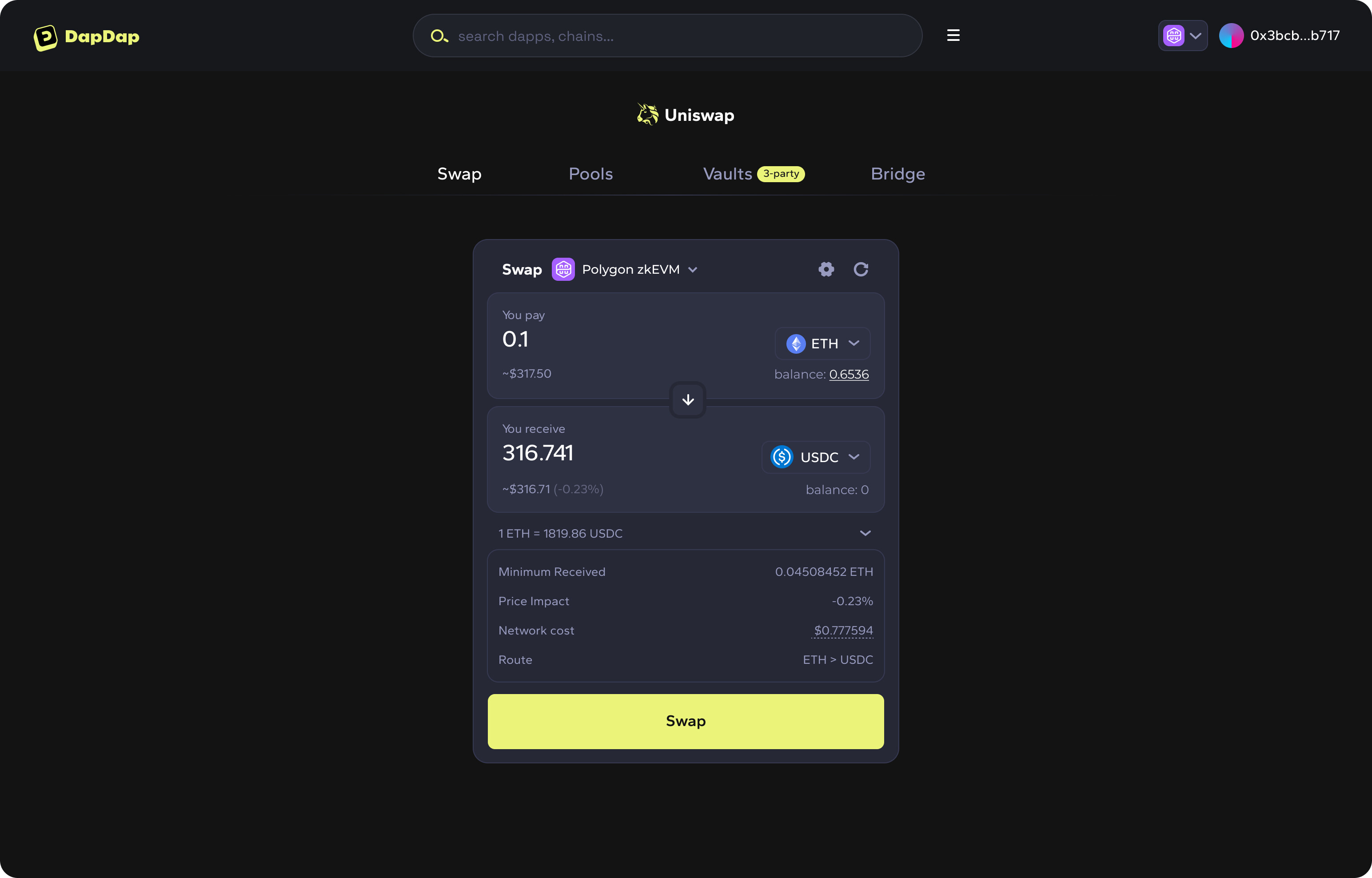 LayerBank low transaction fees interface