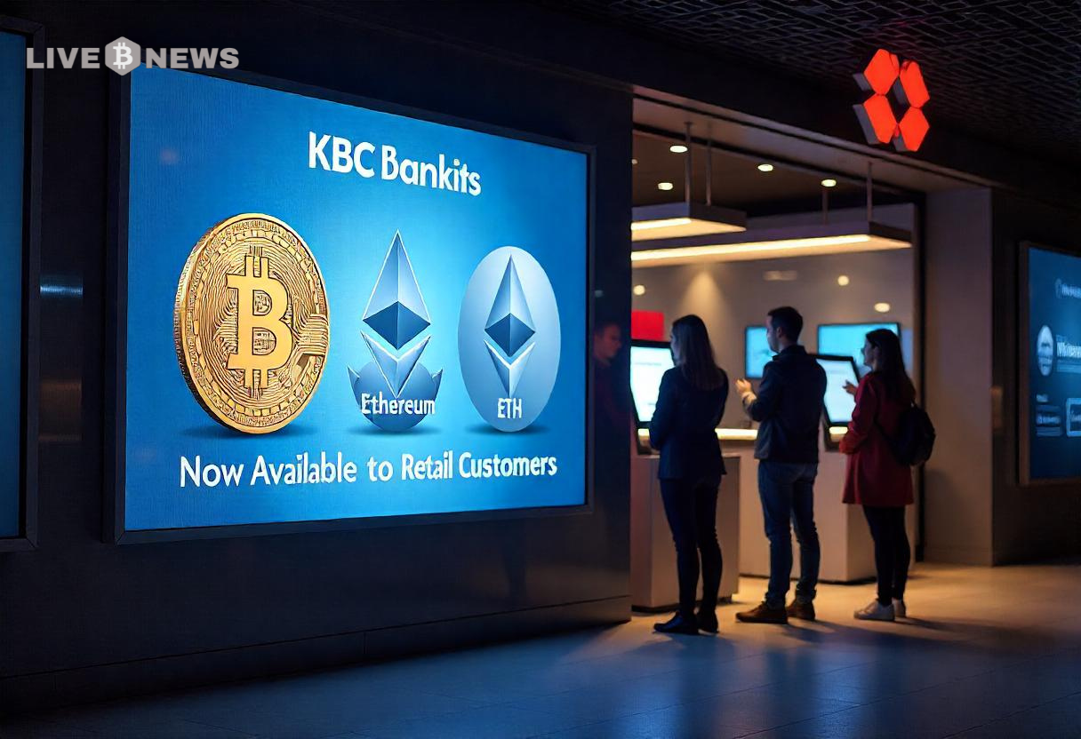 Screenshot of KBC Bank's Bolero online investment platform interface displaying Bitcoin (BTC) and Ethereum (ETH) trading options for retail investors
