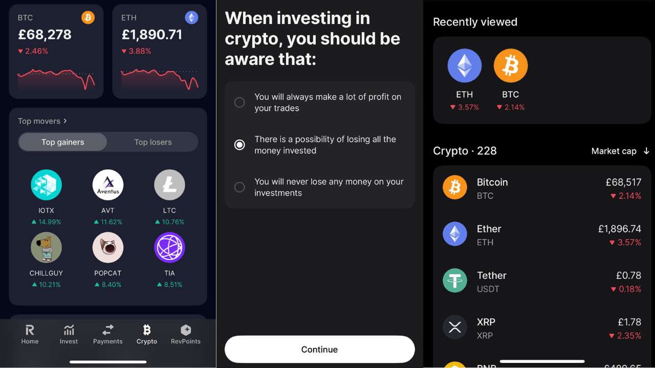 Revolut Business crypto account interface