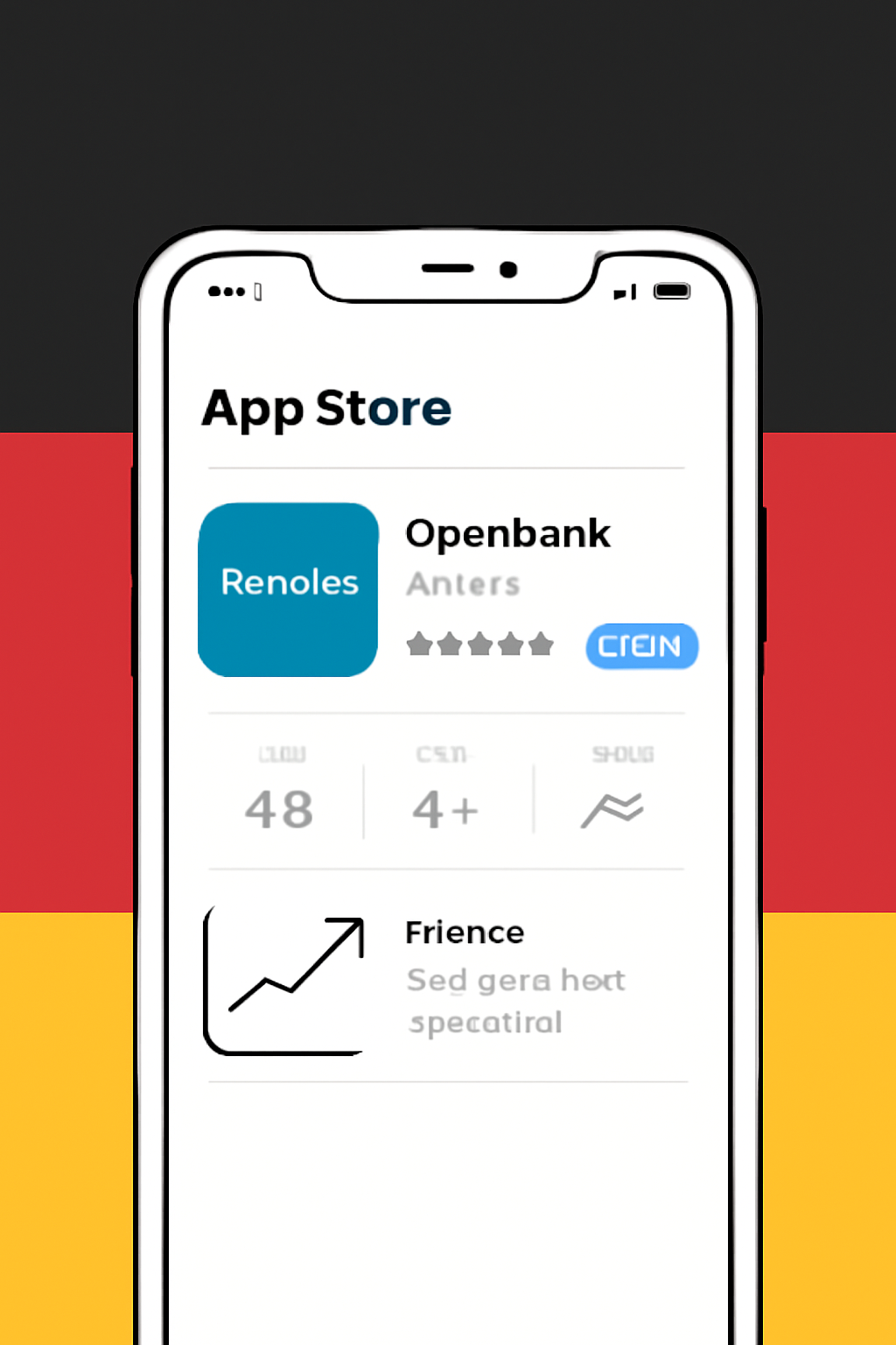 smartphone screen showing Openbank app download from app store, clean modern UI, Germany flag subtle background